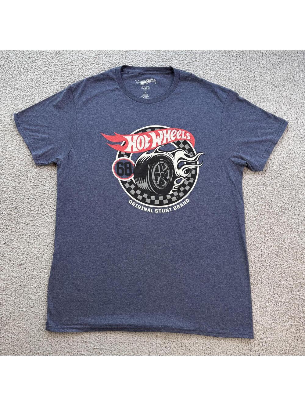 Hot Wheels Graphic T Shirt Blue Racing Flame Logo Tee Mens Large Streetwear